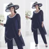 Dark Navy Pearls Mother Of The Bride Pant Suits Bateau Neck Long Sleeves Wedding Guest Dress Plus Size Chiffon Sheath Mothers Groom Dresses