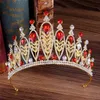 Barok Kristal Gelin Taçlar Hairbands Altın Gelin Tiaras Yaprak Bantlar Düğün Diadem Kraliçe Büyük Taç Tiara Düğün Peçe Saç Aksesuarları