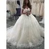 Vintage Champagne Full Lace Ball Gown Wedding Dresses Elegant Off Shoulder Appliques Long Train Bridal Gowns