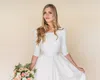 A-line Satin Modest Wedding Dresses With 3 4 Sleeves 2020 New Corset Back Stretch Top LDS Temple Modest Bridal Gowns Sleeved With 209N