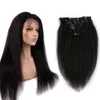 Czarny BRW Afro Kinky Kręcone Human Hair Clip In Extensions Clip Ins Remy Włosy Wiązki Naturalne Czarny Brązowy Blond 14-28 cal Kinky Prosto