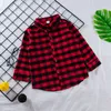 Baby Kids Clothes Girls Plaids Shirts Boys Check Grid Tops Long Sleeve Blouse Fashion Letter Printed Preppy Cardigan Casual Shirt YFAYP966