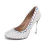 Décolleté con tacco alto in strass di perle bianche Décolleté con punta arrotondata da donna Scarpe da sposa da sposa con perline bianche Tacco in acciaio argento