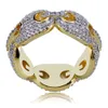 New banhado a ouro 18K Branco CZ Zirconia Botão Cadeia anéis de diamante Hip Hop Rock presentes de jóias para homens e mulheres 10 mm de largura Tamanho 8-11 Atacado