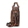 2021 Mäns portfölj Crocodile Pattern Cowhide Leather Briefs Male Shoulder Bag Commercial Business Office Påsar för män 5203Z