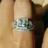 Rulalei casal anéis jóias 925 prata esterlina princesa corte branco 5a cúbico zircon mulheres mulheres casamento nupcial conjunto conjunto