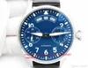 Mens Edition Big Pilot 52850 Cadran bleu avec marqueurs numériques Réserve de marche Cuir noir Indicateur de réserve automatique watches266u