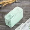 Wheat Straw 3 Layer Lunch Box with Spoon Fork Student Microwavable Bento Box 4 Colors WB1817