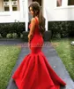 Ny 2020 Satin Mermaid Evening Dresses Sheath Straps Ärmlös Sexig Pagant Arabisk Party Ball Prom Gown Robe de Soiree Formell Gäst