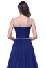 Royal Blue Chiffon Lange Bruidsmeisjes Jurken 2020 Krèdred Crystals Sheer Neck Ruched Wedding Guest Avond Prom Dresses 100% Echt Beeld CPS104