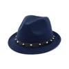 Fashion-Wool Felt Jazz Hat Fashion Fedora Hats with Rivet Band British Style Autumn Winter Hats for Men Women Gentleman Chapeau