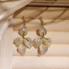 Europa och Amerika Hot Sparkling Luxury Smycken 925 Sterling SilverGold Fill Pave White Sapphire CZ Diamond Kvinnor Leaf dangle Earring