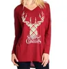 Xmas Shirts Women Christmas Letter Tops Plus Size Long Sleeve T-shirts V Neck Casual Pullover Deer Elk T-Shirt Tees Blouses Blusas B6472