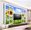 Individuelle Fototapete 3D Wandtapete für Wohnzimmer Landschaft Blume Sonnenblume Wandhintergrundwand außerhalb des Fensters