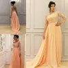 Modest One Shoulder Chiffon Evening Dresses Lace Long Sleeve Applique Formal Arbric Robe De Soiree Party Long Prom Dresses Pageant Gowns