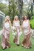 Rose Gold Sequins Bridesmaid Dresses Vit Chiffon Top Mermaid Kjol Land Bröllop Gästklänning Maid of Honor Gown Custom Made