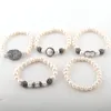 Fashion Beautiful 5pc set Bracelet noir / blanc Set Bracelets de brins de perles d'eau douce Bracelets pavés faits à la main