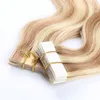 top grade Tape in hair extensions 40pcs / pack remy hair skin weft colors blonde Double Sides Adhesive brazilian indian human hair