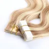 nastro di grado superiore nelle estensioni dei capelli 40 pezzi / pacco colori di trama della pelle dei capelli remy biondo doppio lato adesivo capelli umani indiani brasiliani