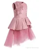 Rosa Cupcake Pequenas Meninas Pageant Vestidos Cetim Criança Flower Girl Vestidos Mão Feitos Mão