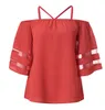 Sexy New Womens verão t-shirt tops tees preto vermelho manga curta fluoroscopia senhoras desgaste chiffon gallus size s-xxl