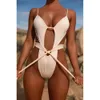 New Sexy Backless Hollow Out Bandage Straps One Piece Thong Swimwear Swimsuit for Women S-XL Black White Red