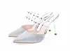 Stiletto Rivets Designer Brand Striped Sandals PVC Women Sexy Shallow Mouth Lady Princess Pumps Pointed Toe Hight Heel S 7540