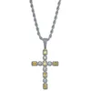 Canary & Clear Princess Cut Solitaire Cross Pendant Necklace With Tennis Chain Mens Gold Silver Color CZ Chains Hip Hop Jewelry