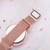 Damenuhren Roségold Mesh Damen Magnetisch Sternenhimmel Diamant Quarz Armbanduhr 2018 Meistverkaufte Uhr zegarek damski