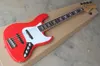 Guitare basse rouge à 5 cordes personnalisée en usine avec pickguard blanc, matériel chromé, touche en palissandre, peut être personnalisée.