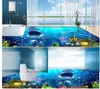 Ocean World Shark 3D peinture de sol papier peint imperméable pour mur de salle de bain