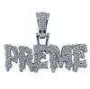 14K Gold Plated Hip Hop Letter PREME Pendant Necklace Mens Micro Pave Cubic Zirconia Simulated Diamonds with 24inch Rope chain