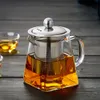 350ml High temperature Resistance Glass Tea Set Heat resistant Glass Stainless Steel Filtering Teapot Square Flower Teapot with fast ship