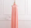 2019 Hoge hals A-lijn Lange chiffon bruidsmeisjesjurk Vloerlengte bruidsmeisjesjurk Formele jurk Geplooid lijfje Jurk Op maat gemaakt met sjerp