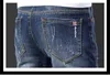 2020 moda casual jeans masculino em linha reta estiramento dot artesanato pequenos pés magros jens homens riscado azul buraco denim maré calças es6862172