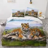 3D -sängkläder set svart täcke täcke täcke set compefer säng linnet kudde king drottning 203x230 cm storlek djur tiger design tryckt1526494