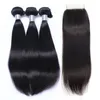 9A Malaysian Virgin Hair Bundles with Closure Malaysian Straight Human Hair Weave and Closures Natural Black Color Cuticle Aligned Remy Hair