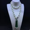 Venta caliente Venta de 10-11 mm Natural Barroque Barroco Agua dulce Pearl Green Jade Collar Accesorios de circon