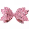 50pcs 8cm Newborn Glitter Leather Hair Bow With Fully Covered For Hair Clips Bowknot Boutique Hair Bows For Headbands