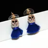 New trendy fashion luxury designer glittering cute lovely diamond owl animal tassel stud earrings for woman girls