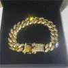 Высококачественный микропроката Crystal Cz Cuban Link Chain Bracelets Boy Men Men Hip Hop Bling Iced Out широкий большой браслет из цепи Майами Bling339t