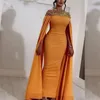 New Arrival Długie Suknie Wieczorowe Yellow Satin High Szyi Kryształy Abendkleider Dubaj Arabskie Kobiety Syrenki Prom Dresses 2020