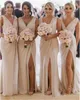 2020 V-Neck Bride Maid of Honor Gowns real picture vestido madrinha Slit Mermaid Bridesmaid Dresses Long Sexy Backless Wedding Party Dress