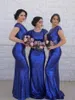 Sexig Royal Blue Rose Gold Sequins Bridesmaid Klänningar För Bröllop Juvel Neck Kortärmad Öppna Arabiska Maid of Honor Wedding Guest Goods