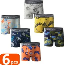 Anntry 6 Boxers Garçons Dinosaures – Coton Respirant 95 %, Paquet De 6, 2-9 Ans, Motifs Dino Fun