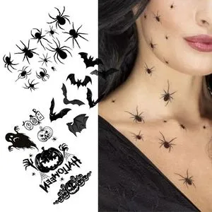 10 Feuilles De Tatouages Temporaires Araignée - Halloween, Résistants à L'Eau, Pour Visage Et Corps