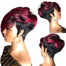 Perruque Synthétique Courte Pixie Femme - Rouge Fushia Lisse Avec Frange - Taille Moyenne, Sans étiquettes