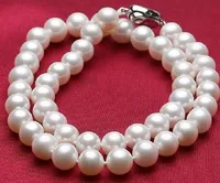 New Fine Pearls Jewelry 9-10mm cercle blanc presque parfait de collier de perles d'eau de mer naturelle 18 pouces cadeaux les plus appropriés