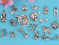 Vintage Silver Mixed Pattern Puppy Dog Paw Prints Dangles Pärlor Charms Pendant för Kvinnor Klänning Armband Mode Smycken Resultat 100st A18