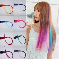 Fashion Women Girls Multicolor Long Straight Synthetic Clip in on Ombre Hair Extensions 52cm Colorful Hair Clip In Free Shipping